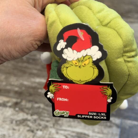 The Grinch Slipper Socks Large XL Christmas Fleece‎ Santa Hat BioWorld Cozy NWT - Picture 5 of 7